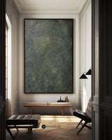 Modern Green Minimalist Canvas Art Pure Dark Green Painting Abstract Wall Art For Sale