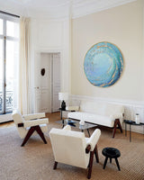 Modern Abstract Art Blue Wave And Ocean Painting Circular Wall Art Framed Painting