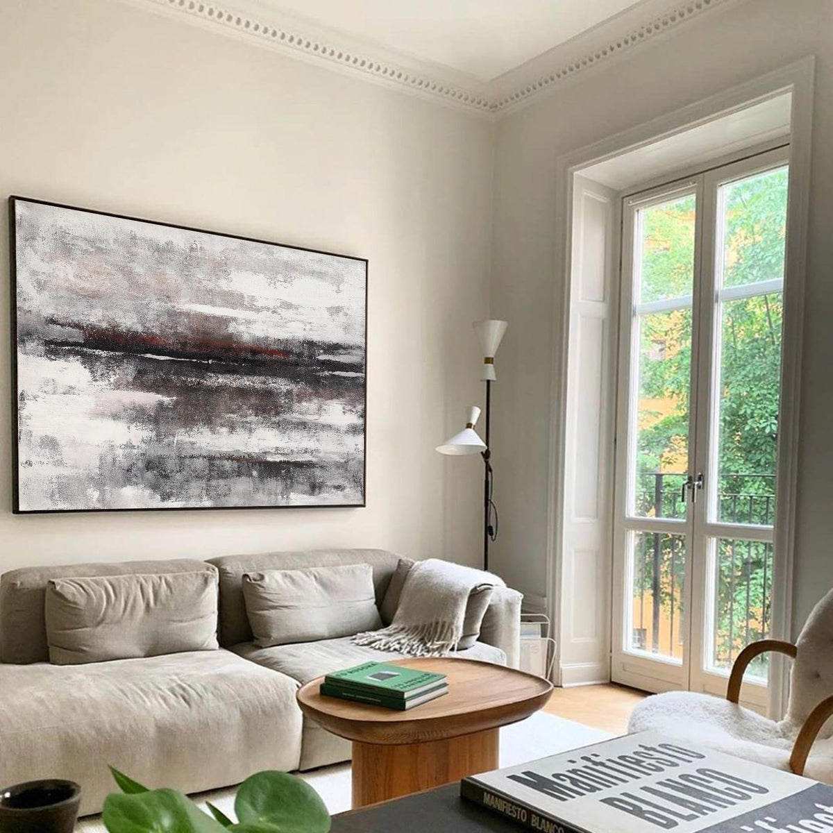 Large Beach Scene Painting On Canvas Huge Gray And White Abstract Canvas Art