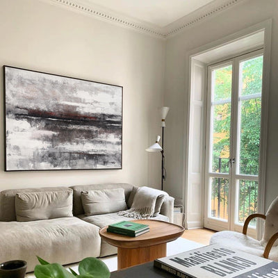 Large Beach Scene Painting On Canvas Huge Gray And White Abstract Canvas Art