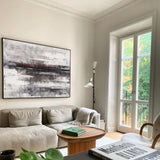 Large Beach Scene Painting On Canvas Huge Gray And White Abstract Canvas Art