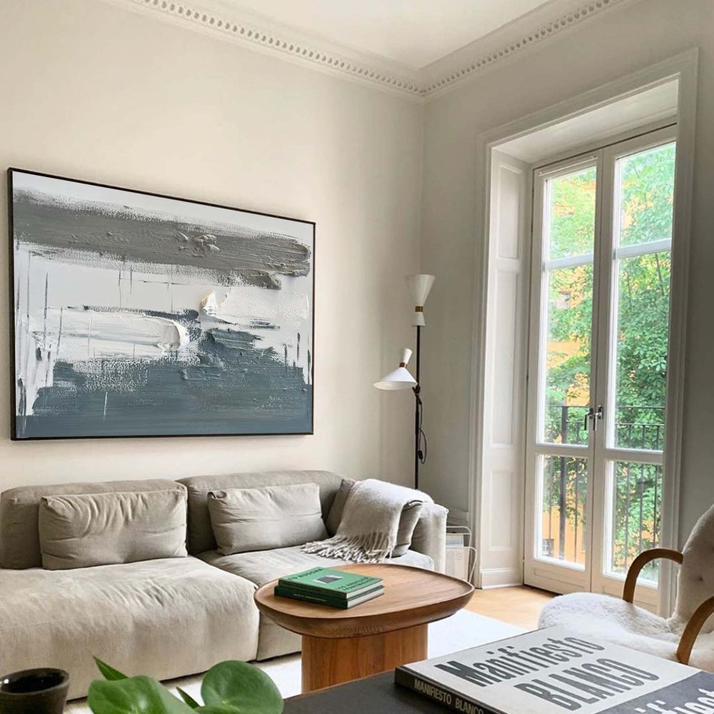 Large Minimalist Painting Grey White Abstract Painting Minimalist Texture Painting For Sale