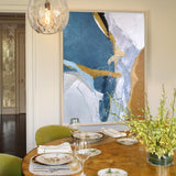 Large Vertical Blue Gold Wall Art Oversized Abstract Canvas Art For Living Room