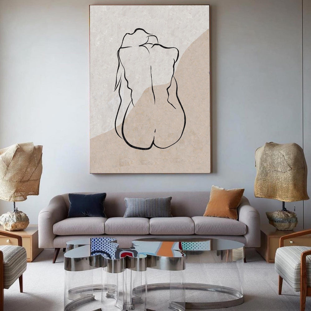 Modern Black And White Body Line Painting Abstract Minimalist Painting For Sale