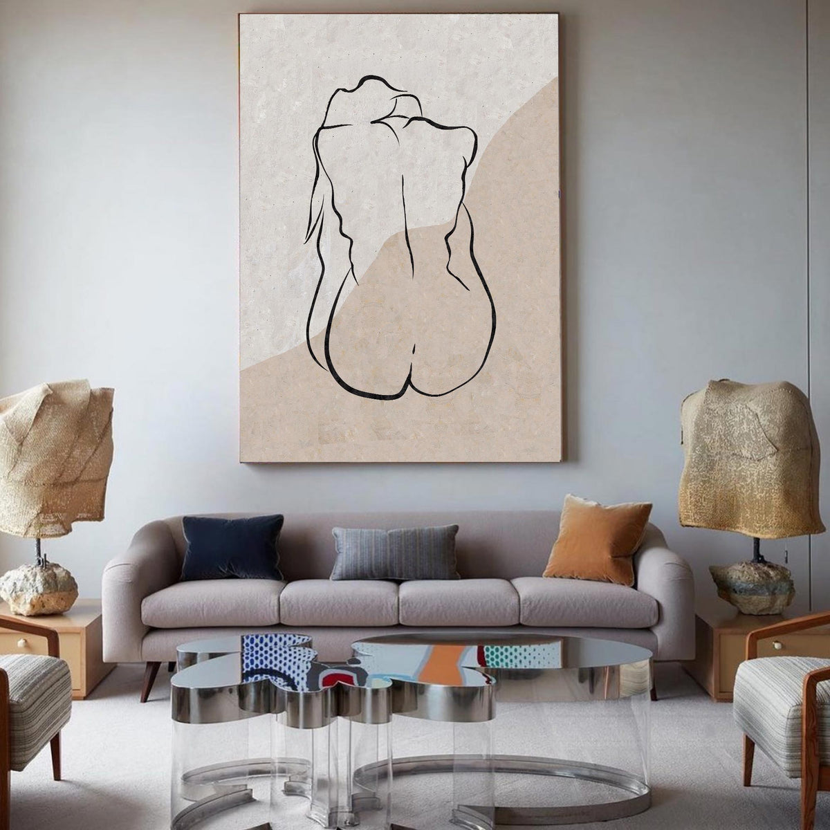 Modern Black And White Body Line Painting Abstract Minimalist Painting For Sale