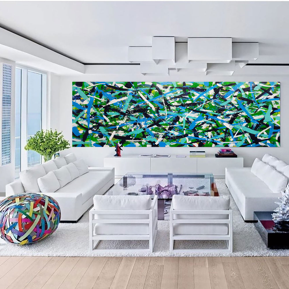 67'' X 32'' Modern Green Large Wall Art Abstract Panoramic Paintings Artwork