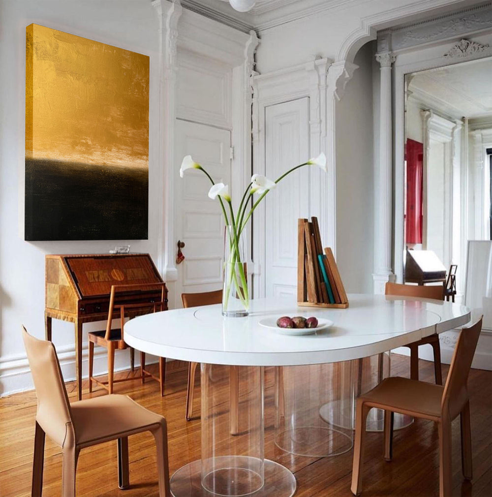 Modern Black And Gold Minimalist Painting Gold Abstract Acrylic Painting Livingroom Wall Art For Sale