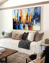 Large abstract night city painting cityscape wall art