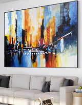 Large abstract night city painting cityscape wall art