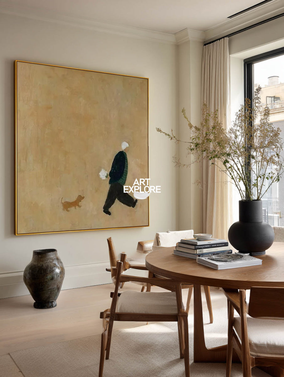 Modern Abstract Painting With Dog Figure For Contemporary Home Decor