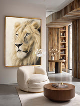 Majestic Lion Portrait Painting Textured Neutral Wall Art For Modern Living Room