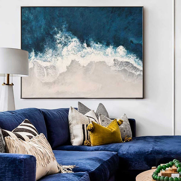 Extra Large Beach Canvas Art Abstract Coastal  Wall Art Modern Seascape Paintings