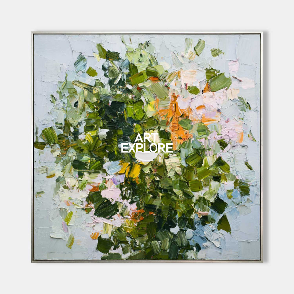 Abstract Green Floral Oil Painting On Linen Canvas For Modern Home Decor