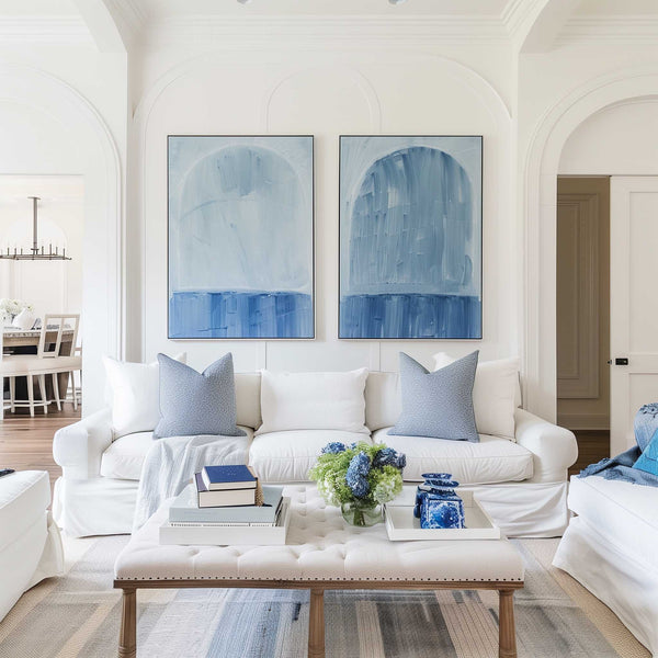 Large Blue White  Textured Abstract  Minimalist Wall Art Modern Abstract Painting For Sale