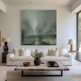 Modern Green Landscape Canvas Art Rich Textured Wall Art Modern Square Canvas Painting For Sale