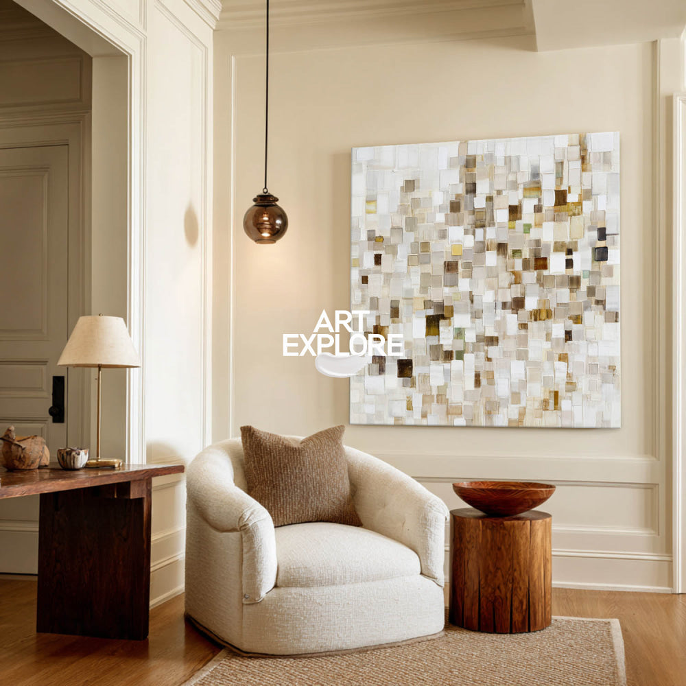 Original Textured Oil Painting On Linen Canvas With Unique Mosaic Style Pattern