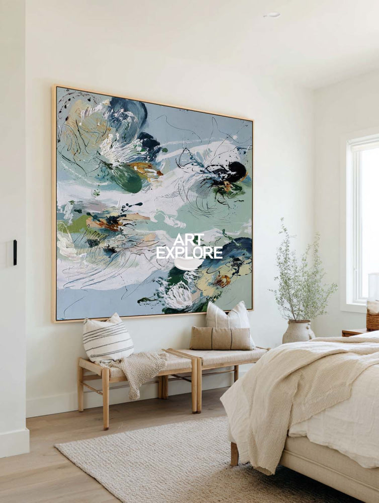 Abstract Green Botanical Oil Painting Original Art For Modern Living Room Decor