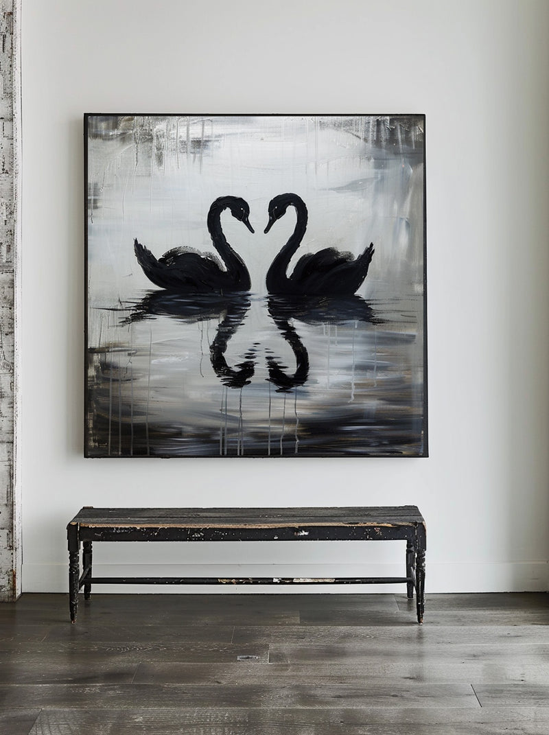 Abstract Original Black Swan on Canvas Painting Large Canvas Art Minimalist Plaster Art Wall Decor