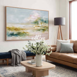 Abstract Coastal Landscape Painting With Textured Brushwork For Modern Home Decor