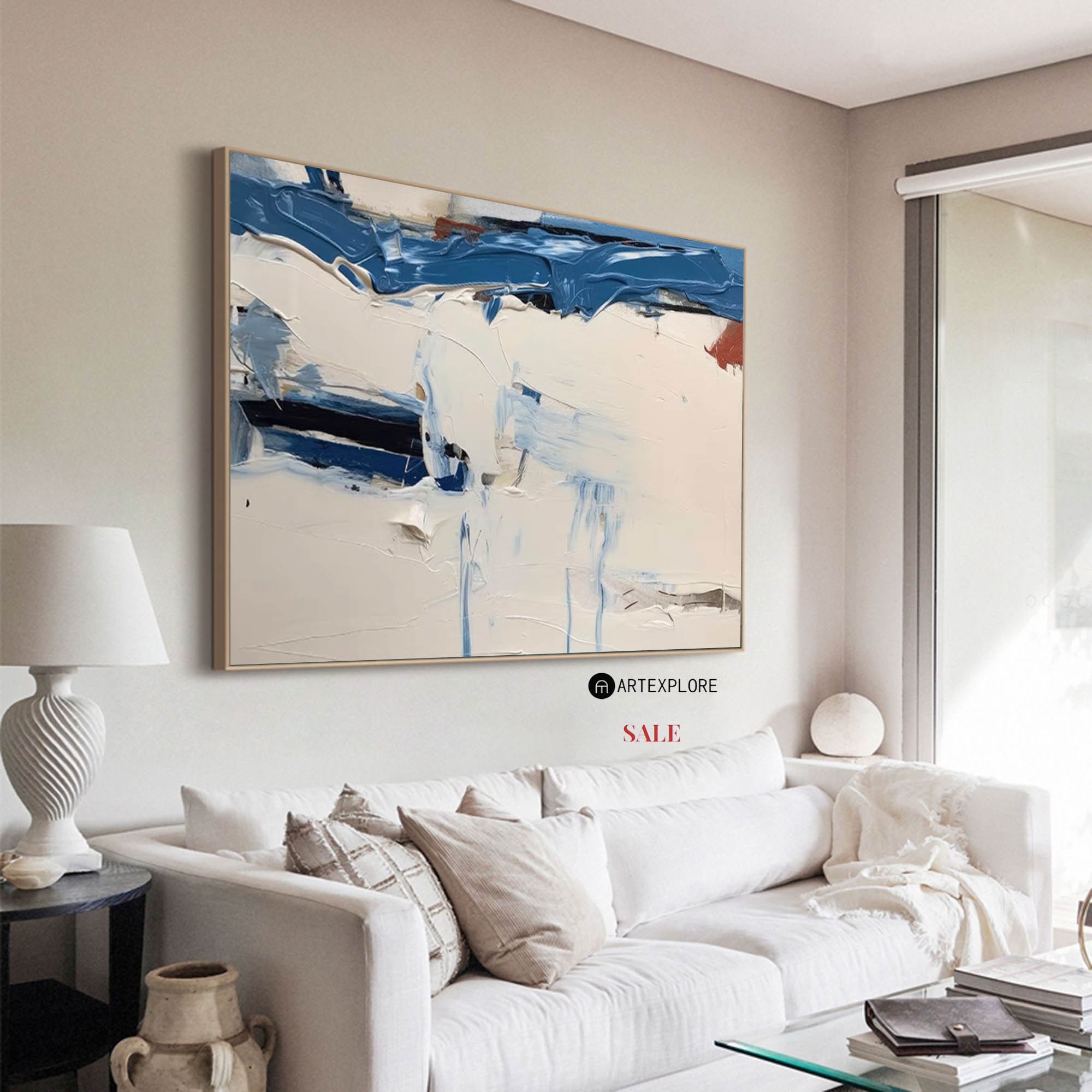 Rich Textured Blue Plaster Minimalist Painting Plaster Painting Modern Abstract Painting