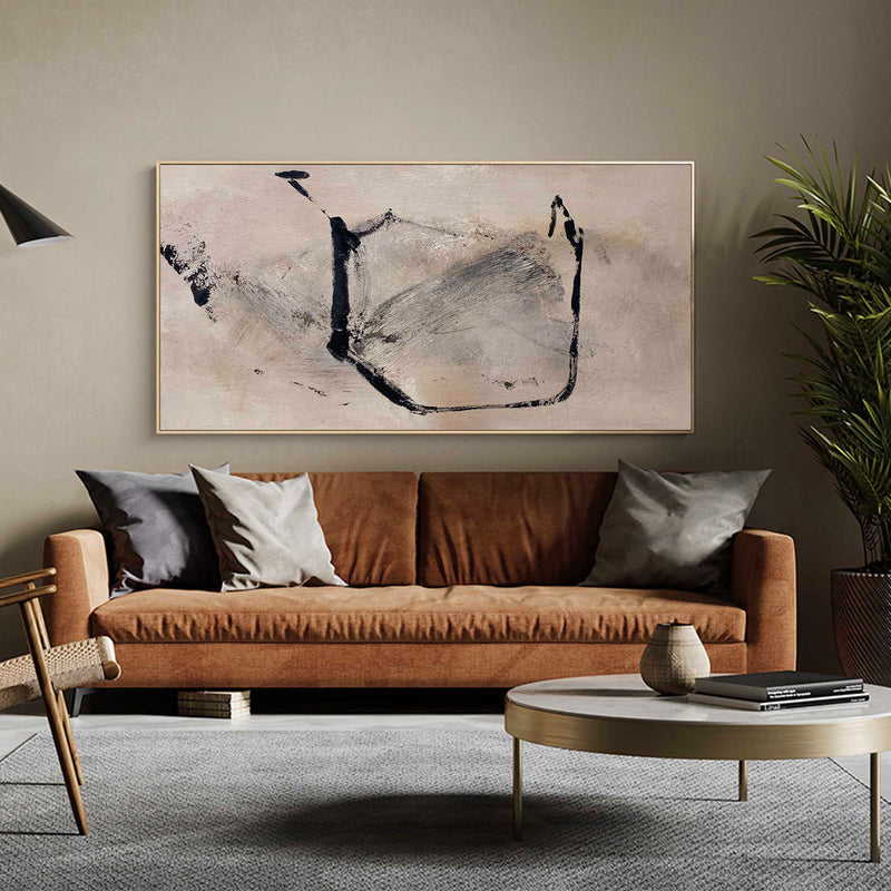 Large Brown Abstract Art Wabi-sabi Wall Art, Panoramic Canvas Wall Art Modern Acrylic Painting