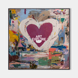 Textured Abstract Square Painting With Bold Heart Motif Contemporary Home Art