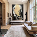 Modern Black Beige Abstract Painting Vintage Canvas Wall Art Black Beige Minimalist Abstract Art 