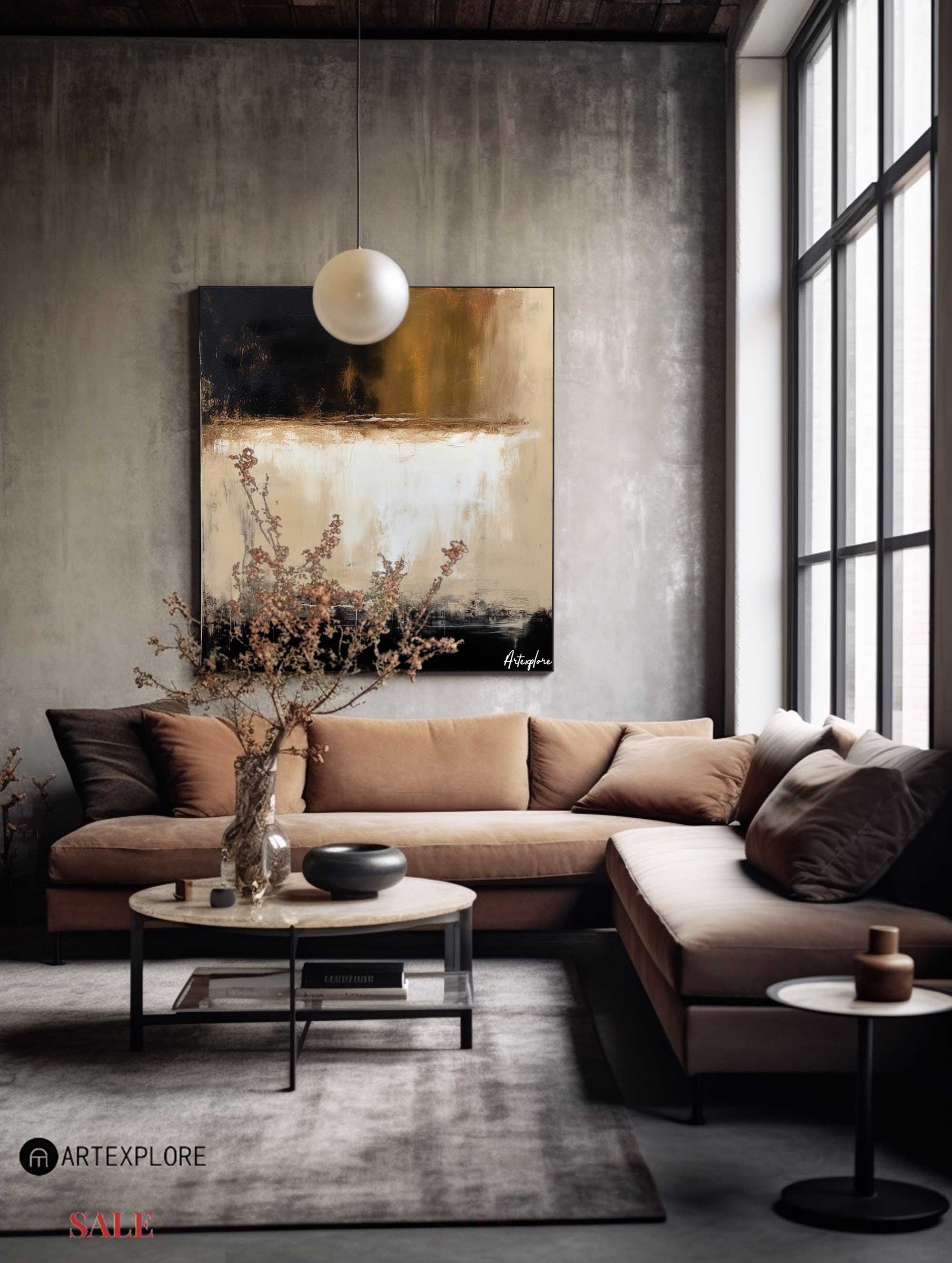 Large Beige Brown Textured Painting on Canvas Japandi Wabi-sabi Wall Art For Sale