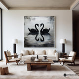 Abstract Original Black Swan on Canvas Painting Large Canvas Art Minimalist Plaster Art Wall Decor