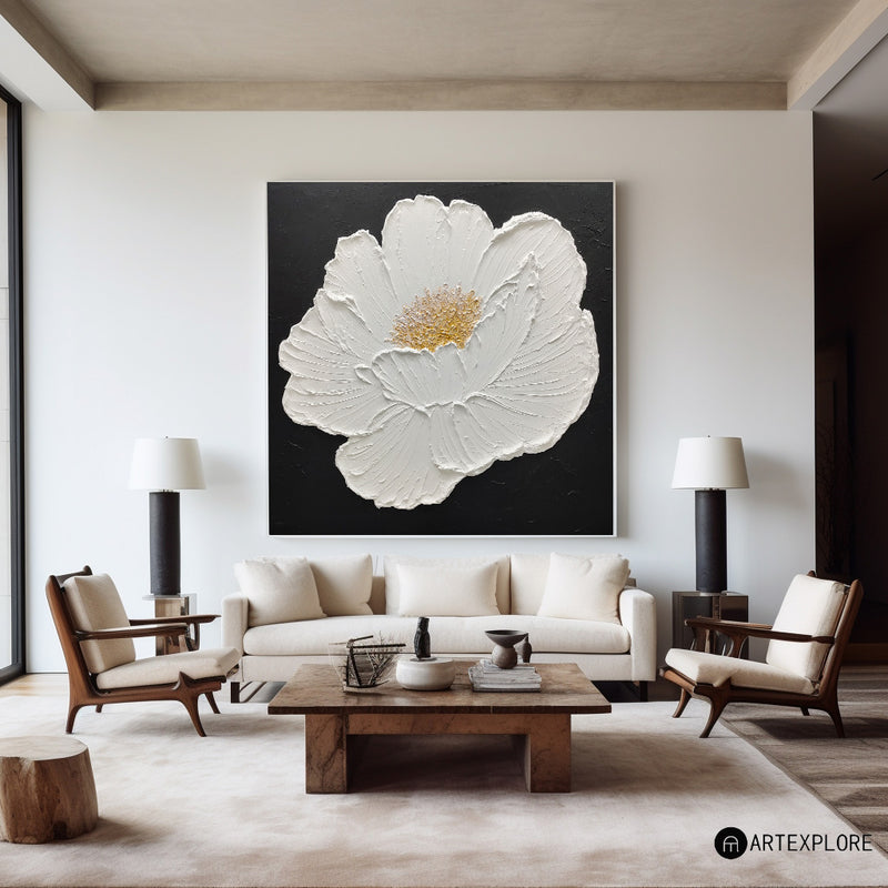 White Flower Abstract Painting Minimalist Abstract Art On Canvas Modern Flower Painting Painting For livingroom