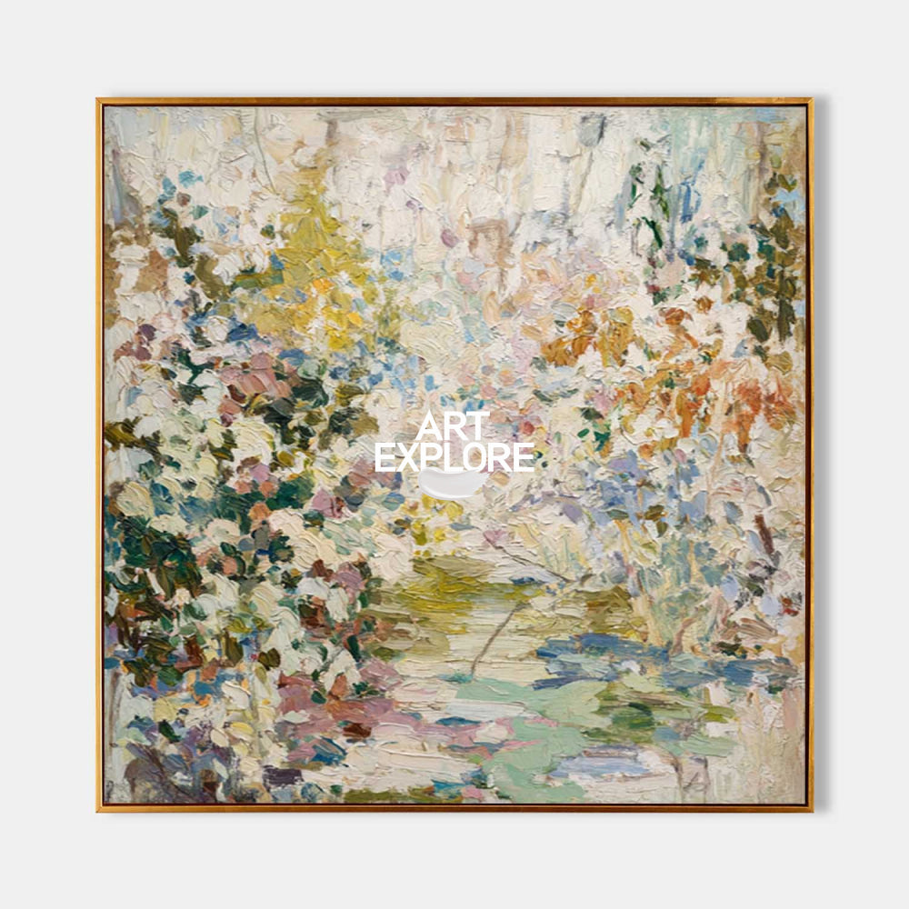 Abstract Botanical Oil Painting With Textured Brushwork For Modern Living Room Decor