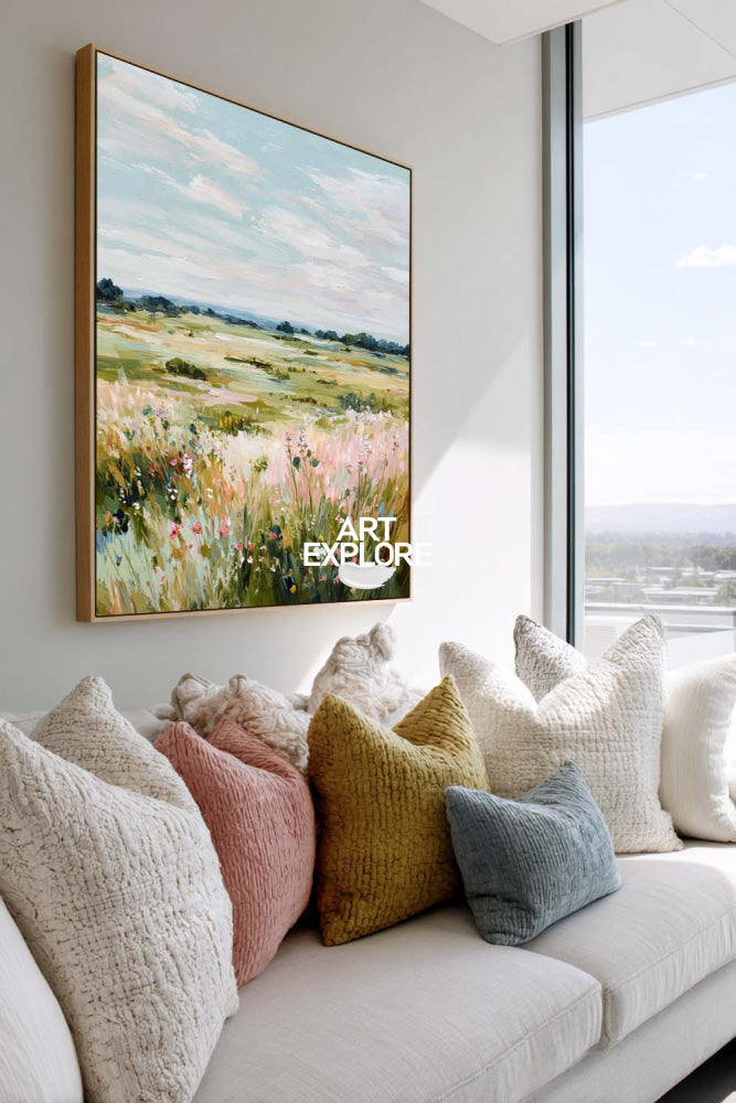 Abstract Wildflower Field Painting Original Oil Art For Modern Home Decor