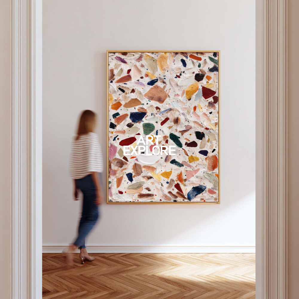 Large Vertical Contemporary Art Piece With Multicolor Mosaic Pattern For Office Wall