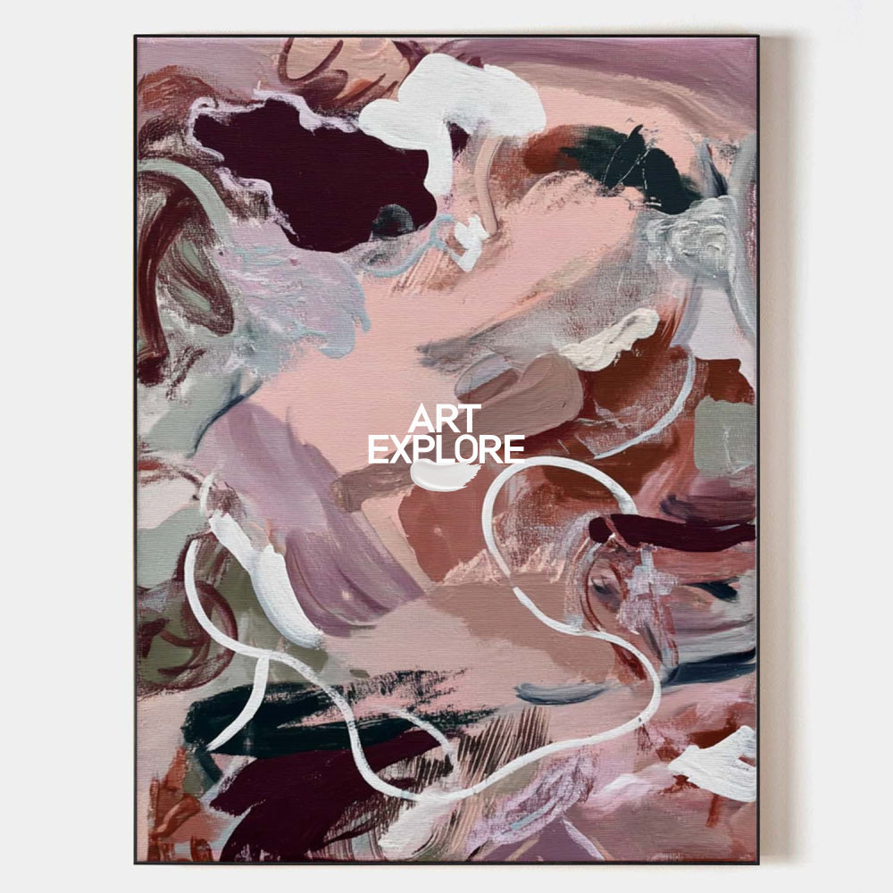 Modern Pink Abstract Painting Vertical Canvas Wall Art For Contemporary Living Room Decor