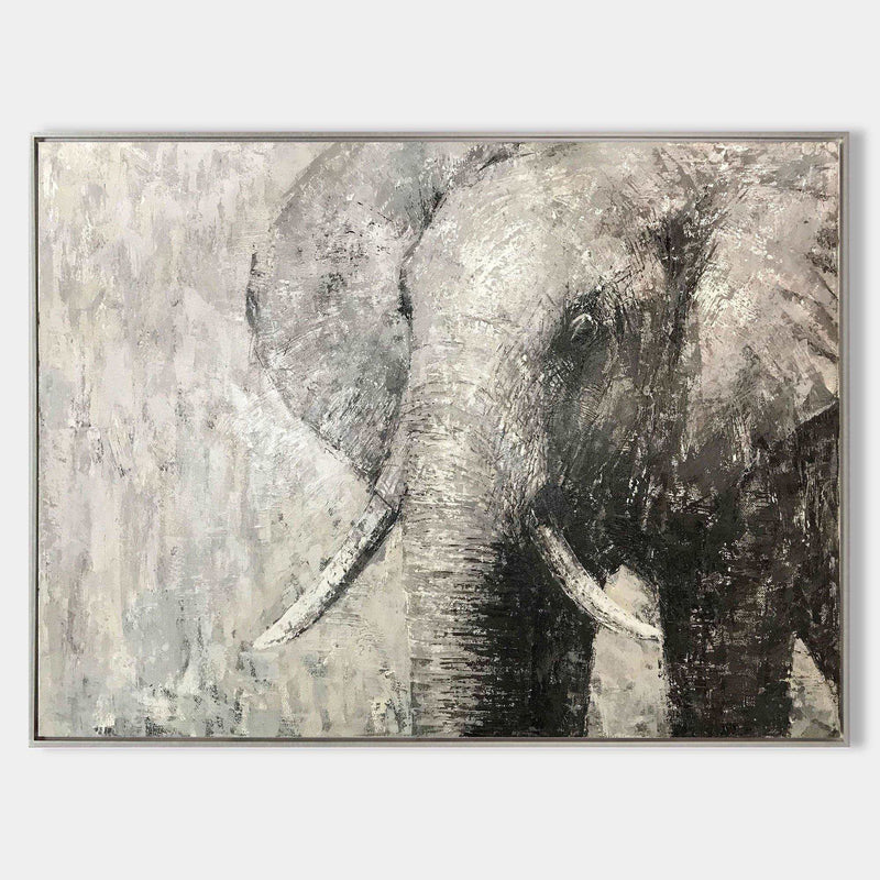 Elephant Painting Large Elephant Wall Art Elephant Gray Paint On Canvas