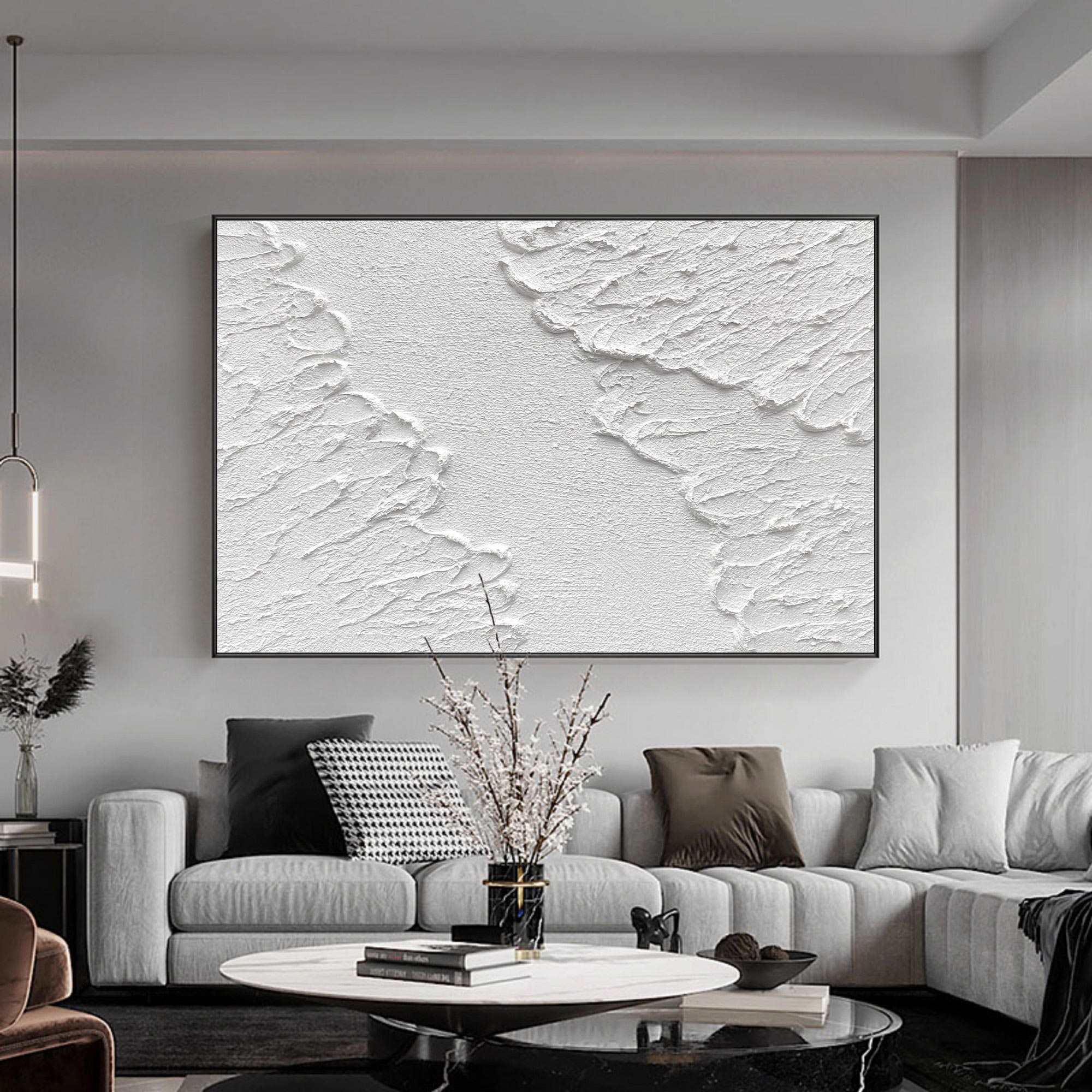 Plaster Painting Art White Minimalist Painting White Canvas Wall Art Large Artwork For Bedroom 