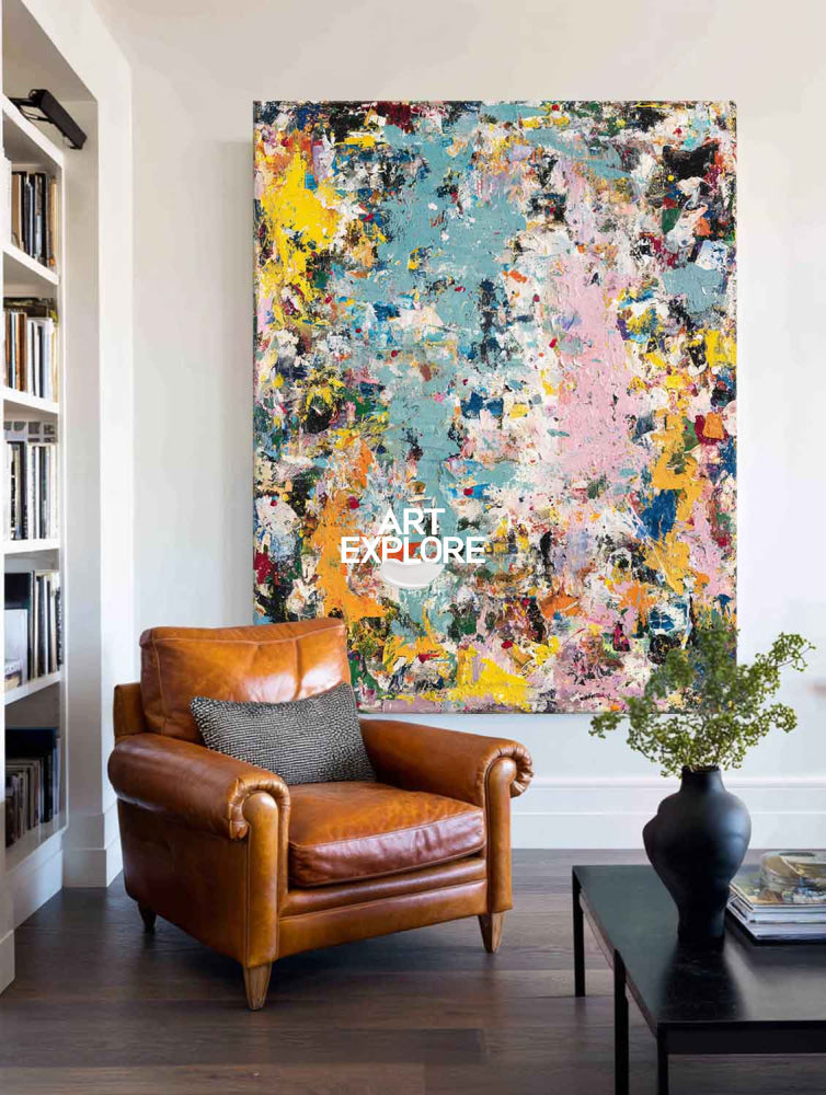 Vibrant Modern Abstract Art With Rich Textured Oil Painting For Contemporary Living Room Decor