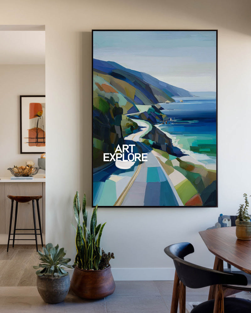 Abstract Coastal Highway Painting Original Oil Art For Modern Home Decor