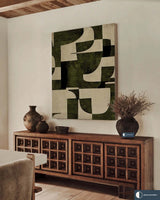 Wabi Sabi Wall Art Green Beige Textured Painting on Canvas Green Minimalist Wall Art For Sale