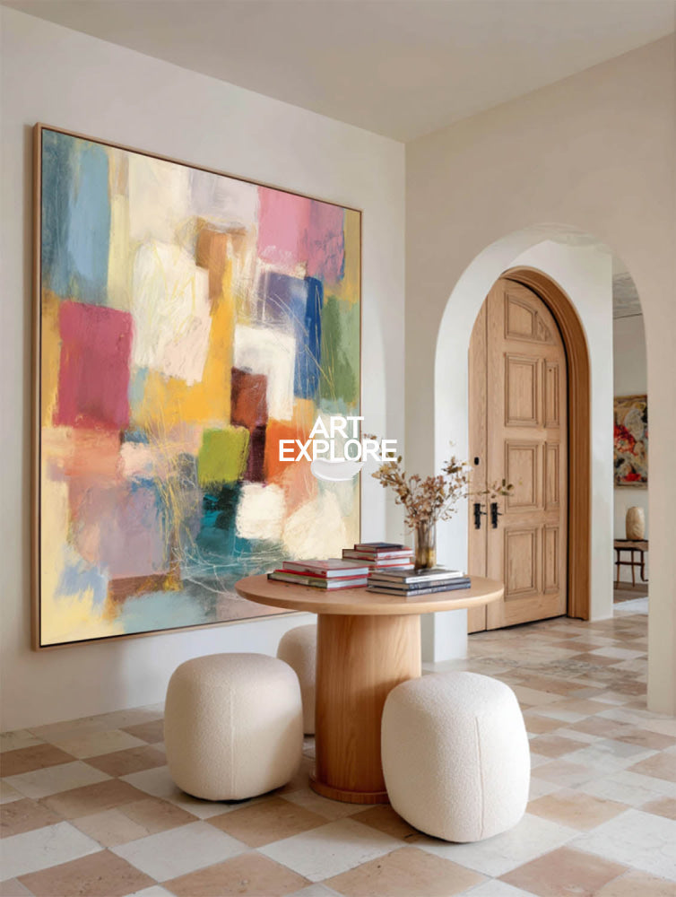 Colorful Square Canvas Art Perfect For Living Room And Office Wall Decor