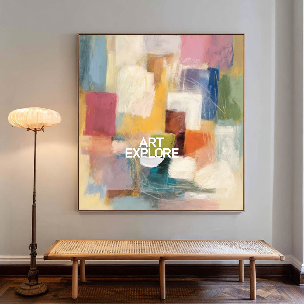Colorful Square Canvas Art Perfect For Living Room And Office Wall Decor