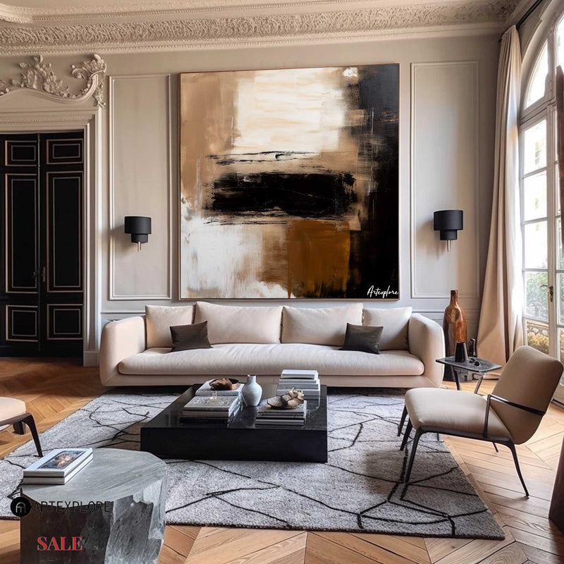 Modern Black Brown Abstract Painting Minimal Textured Painting Brown Thick Textured Painting