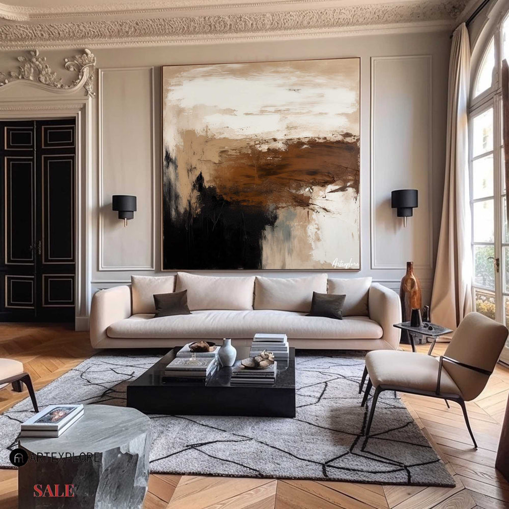 Large Black Brown Abstract Canvas Painting, Wabi Sabi Wall Art Black ...