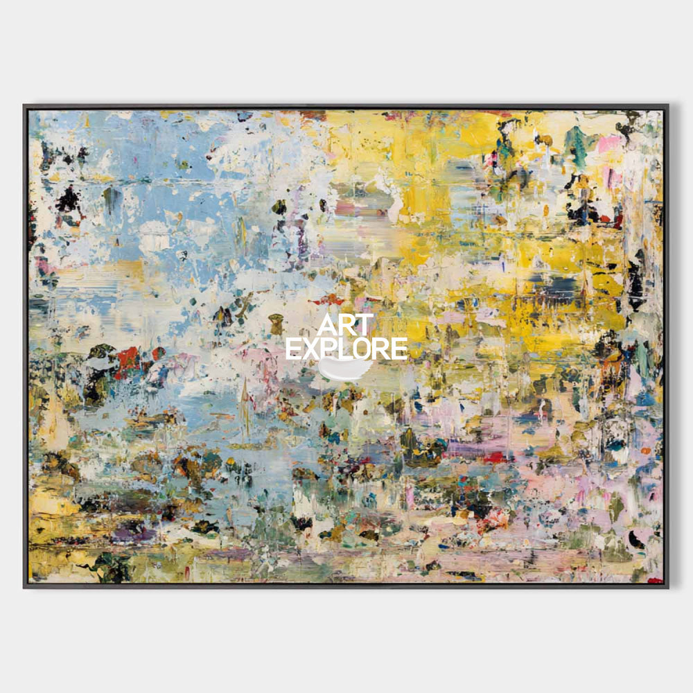 Modern Yellow And Blue Abstract Painting For Living Room Wall Art Decor