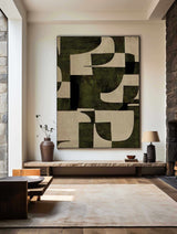 Wabi Sabi Wall Art Green Beige Textured Painting on Canvas Green Minimalist Wall Art For Sale