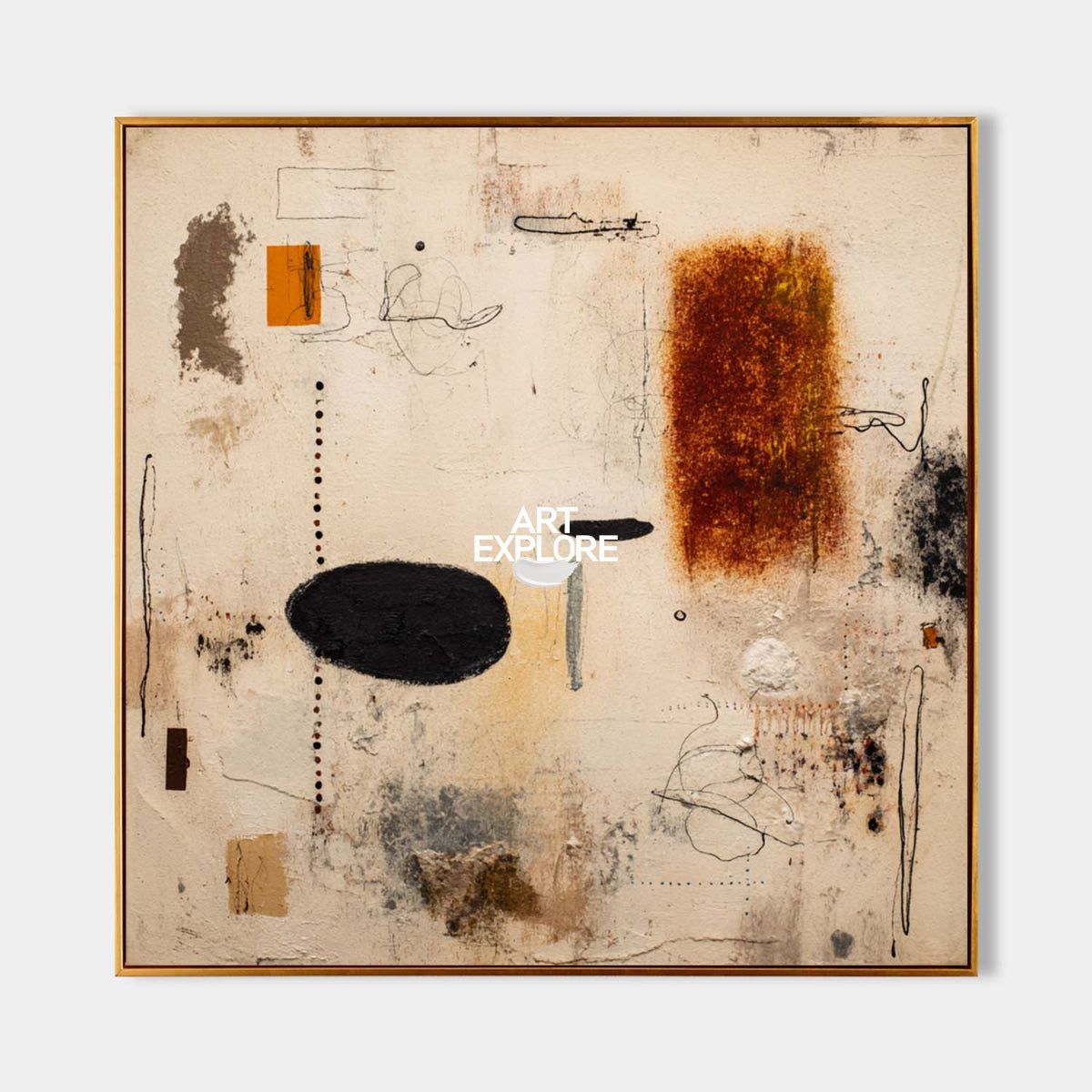 Modern Textured Abstract Painting In Beige And Earth Tones For Living Room Decor