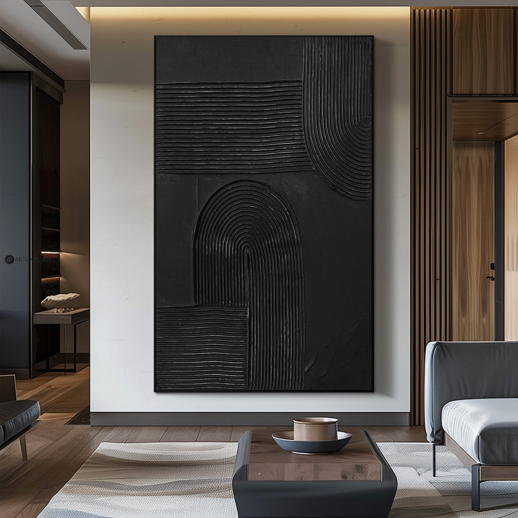 Large Black Textured Painting Modern Art ,Original 3D Black Abstract ...