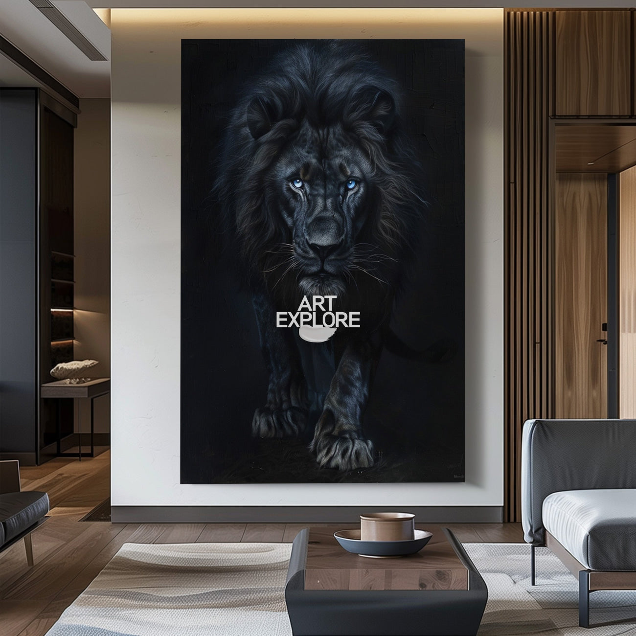 Large Lion Painting Black Lion King Wall Art Big Lion Oil Painting Handmade Animal Canvas Painting 