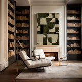 Wabi Sabi Wall Art Green Beige Textured Painting on Canvas Green Minimalist Wall Art For Sale