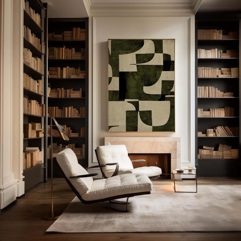 Wabi Sabi Wall Art Green Beige Textured Painting on Canvas Green Minimalist Wall Art For Sale